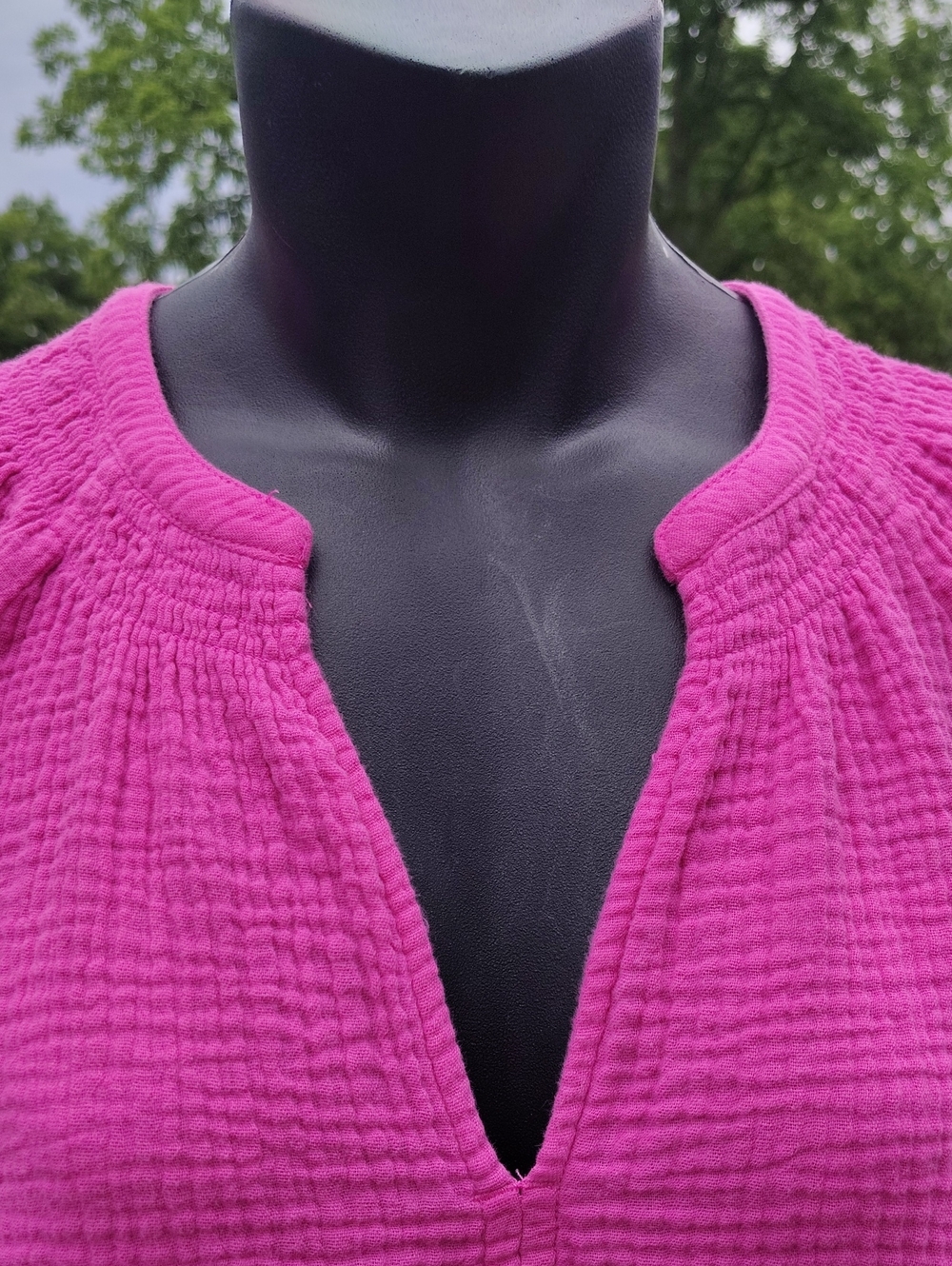 GAP Hot Pink 100% Cotton Short Sleeve V Neck Muslin Cottagecore Dress Size Large - Picture 3 of 10